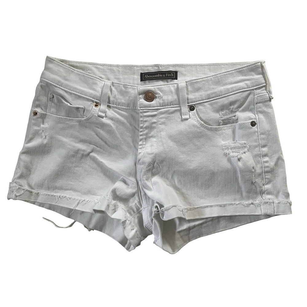 Abercrombie & Fitch W24 x L3 Jean Shorts Denim Fly Medium Wash Distressed